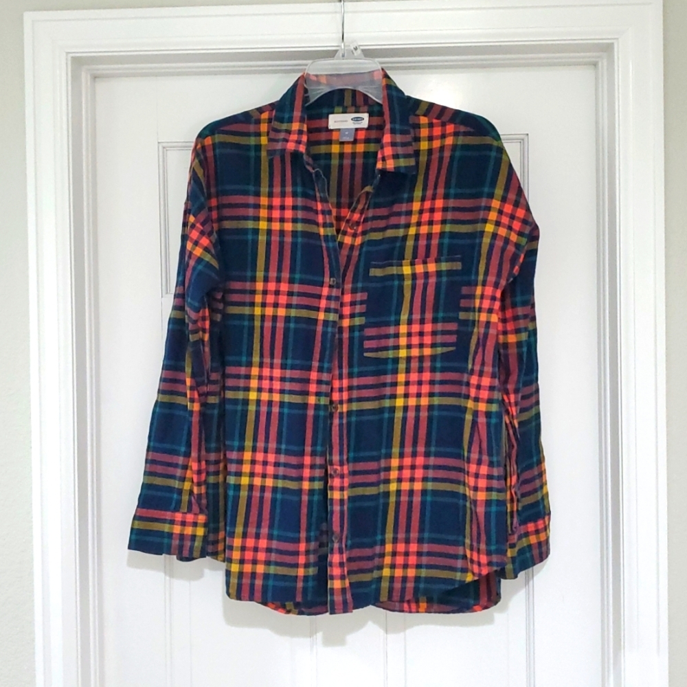 Old Navy Plaid Boyfriend Button-Up Flanel Shirt Womens M